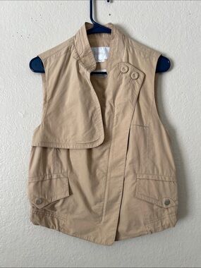Like New! HANII Y Sleeveless Utility Vest Beige Zip Up Cotton Blend Size 38